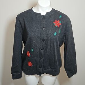 Speculation Size Petite Large Gray Christmas Cardigan Sweatshirt